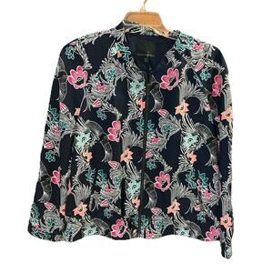 Banana Republic Women’s Floral Jacket Sz XL NWOT Navy Lined Bird Colorful